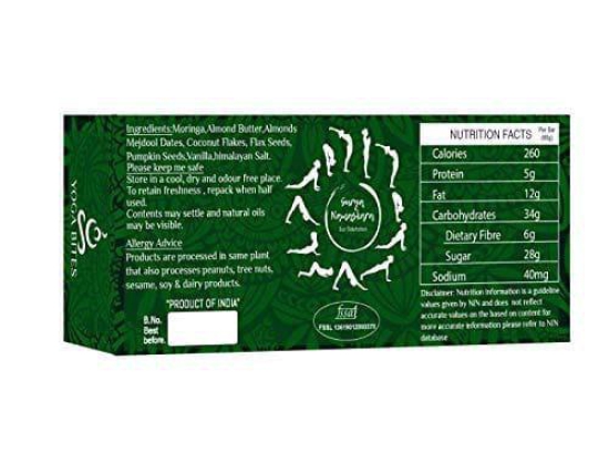 YOGABITES- Protein Bar / Energy Bar / Ayurveda Bars - Moringa ,Almond ,Medjool Dates, Coconut, Flax, Pumpkin-60 gm (Pack of 6)