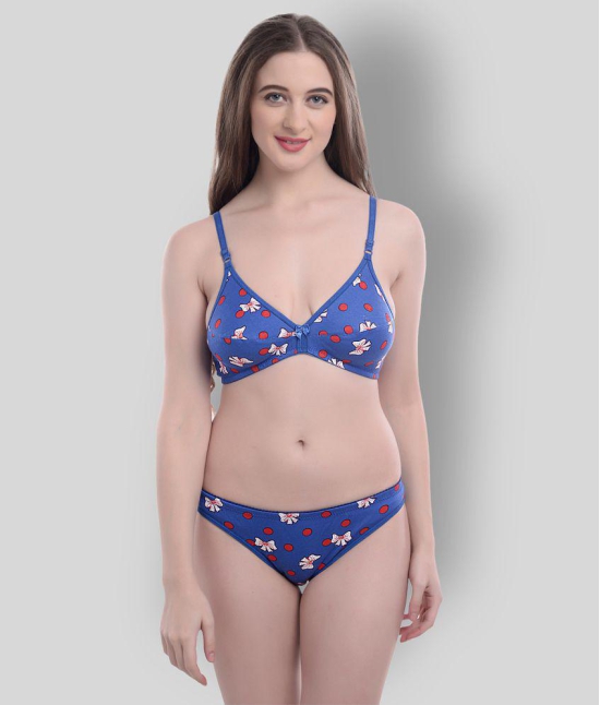 Softskin Blue, Black and Red Cotton Bra and Panty Set of 3 - 38B