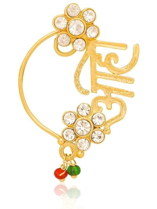 Traditional Maharashtrian Style Gold Plated Nath Nose Ring For Women And Girls - Off White