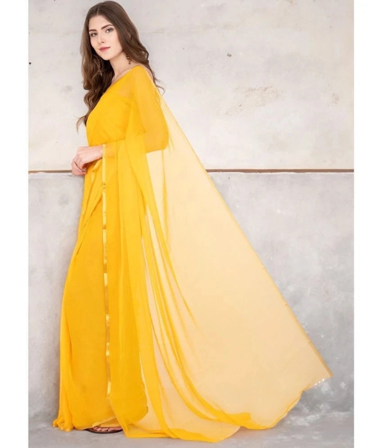 clafoutis Chiffon Solid Saree With Blouse Piece - Yellow ( Pack of 1 ) - Yellow