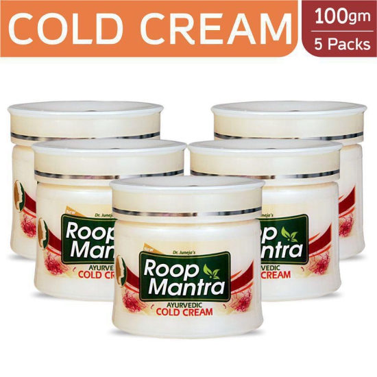 Roop Mantra Cold Cream 100gm, Pack of 5 (NON STICKY COLD CREAM, Moisturizing Cream with Natural Ingredients, Kesar Malai Body Cream)