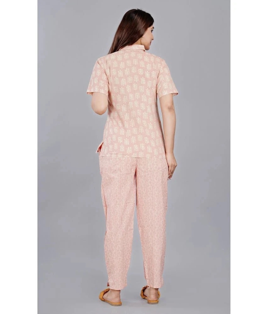 HIGHLIGHT FASHION EXPORT - Peach Cotton Blend Womens Nightwear Nightsuit Sets ( Pack of 1 ) - None