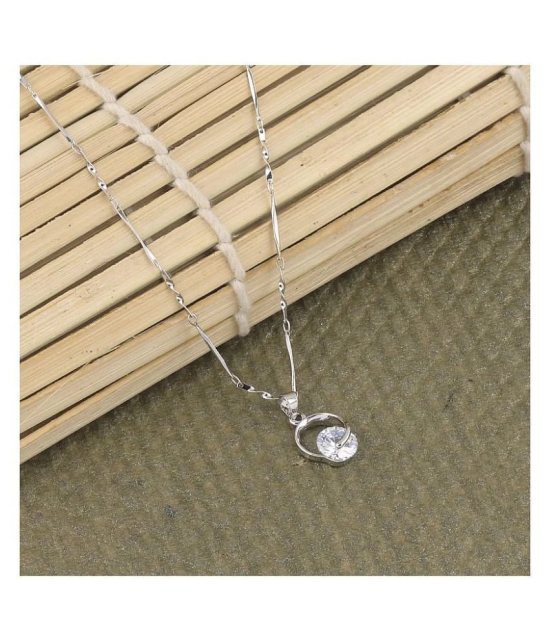 SILVER SHINE  Silver Plated Delicated Stylish Chain Solitaire Diamond Pendant For Women - Silver