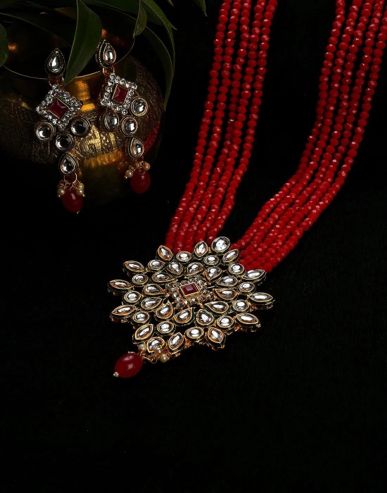 Kundan Beads Gold Plated Necklace Set