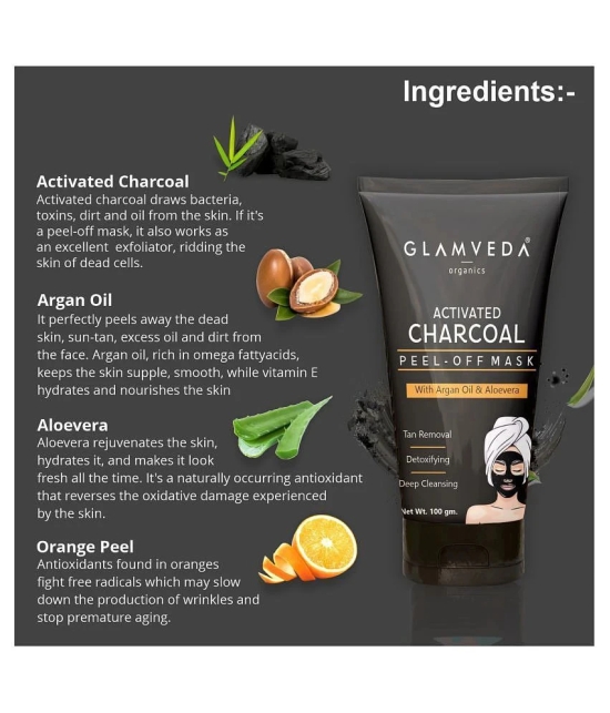 Glamveda Activated Charcoal  Blackhead  Removal Face Peel Off Masks 100 gm