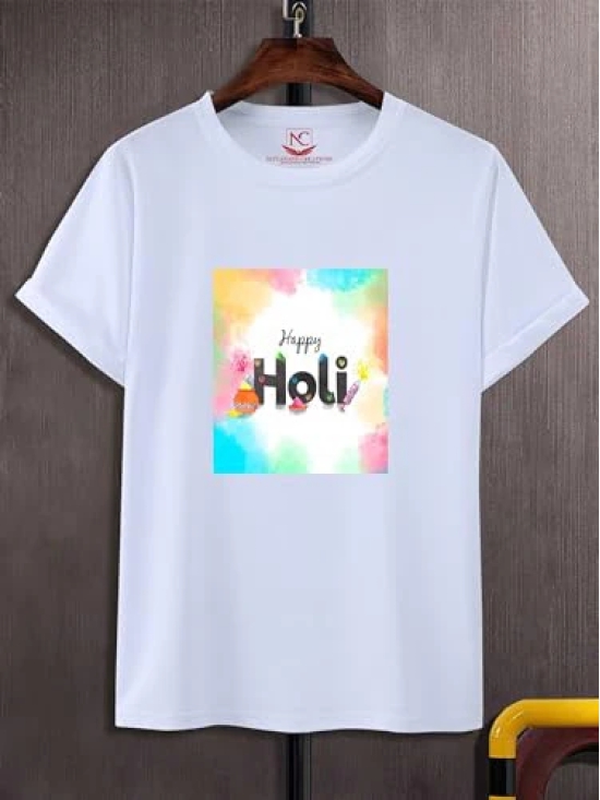 NITYANAND CREATIONS Round Neck White Holi T-Shirt for MEN-HOLI-T-SHIRT-11536-M