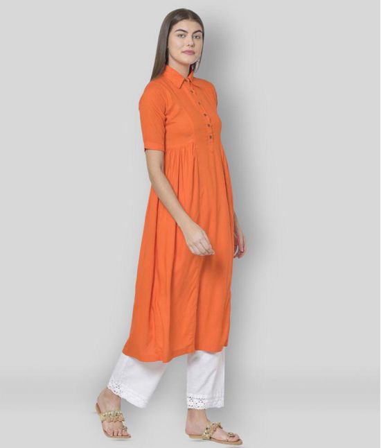 Pistaa - Orange Viscose Women''s Flared Kurti ( Pack of 1 ) - None