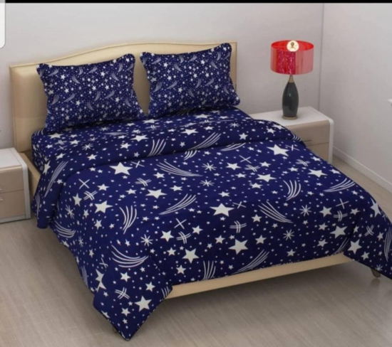 Polycotton Printed Double Bedsheets-Blue