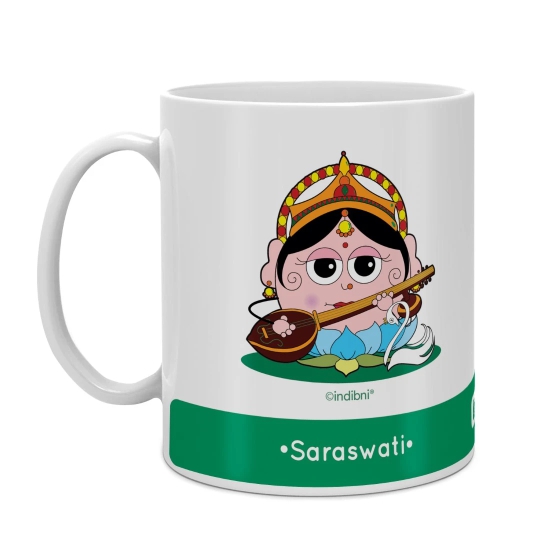 Indigifts Diwali Gift For Family & Friends Be like Saraswati Printed Green Coffee Mug 330 ml - Farewell Gift| House Warming Gift Items| Religious Gift Items| Gift for Family & Office Colleagues