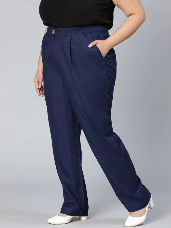 Oxolloxo Women Navy Blue High-Rise Trousers