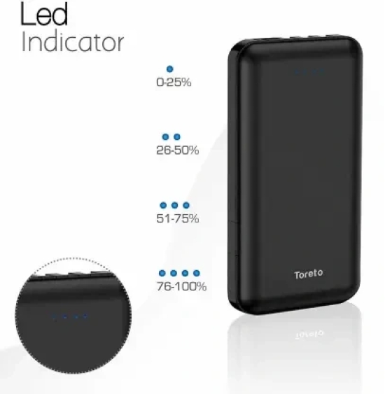 TORETO TOR-73 10000mAh TRINITY LITE POWER BANK (Color - Black) by ZALANI COLLECTION NX