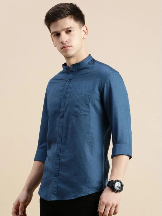 Showoff Linen Regular Fit Solids Full Sleeves Mens Casual Shirt - Teal ( Pack of 1 ) - None