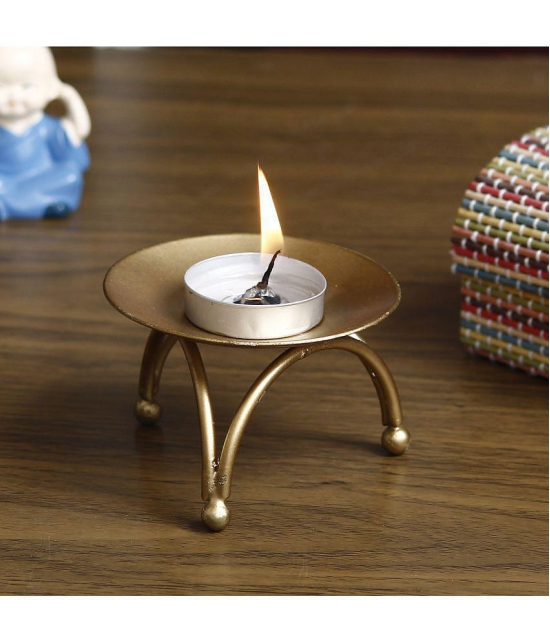 eCraftIndia Gold Table Top Aluminium Tea Light Holder - Pack of 1