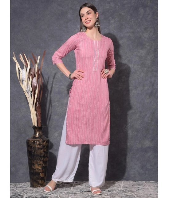 Mamoose Rayon Striped Straight Womens Kurti - Pink ( Pack of 1 ) - None