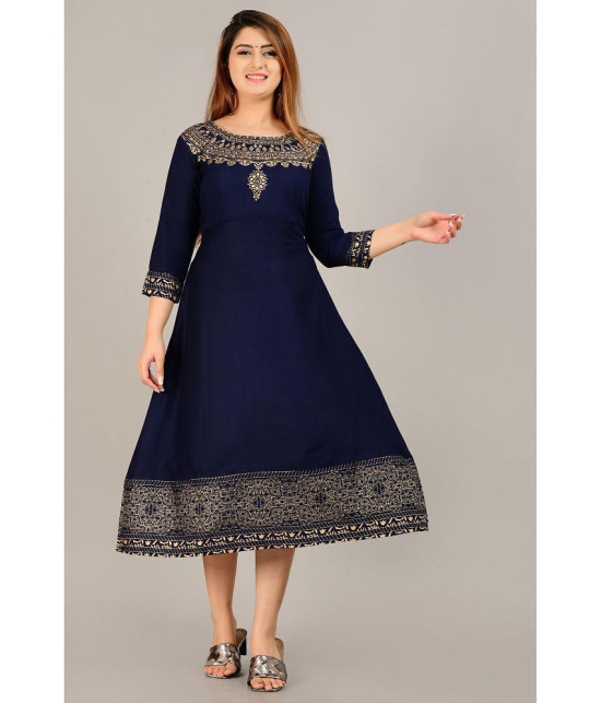 SIPET - Blue Rayon Womens Flared Kurti with Dupatta ( Pack of 1 ) - None