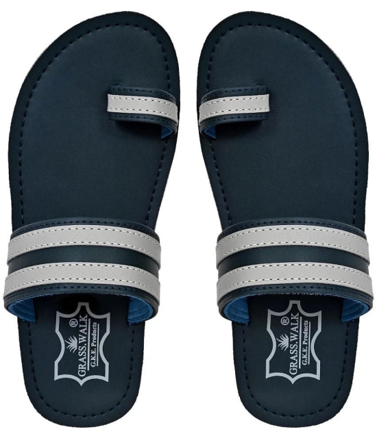 GRASS WALK - Blue Mens Leather Slipper - None