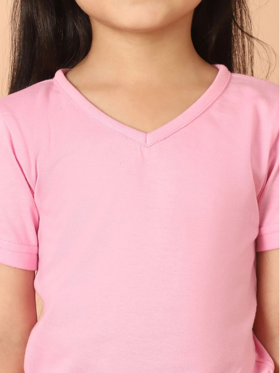 MINI & MING Girls Solid V-Neck Pure Cotton T-shirt