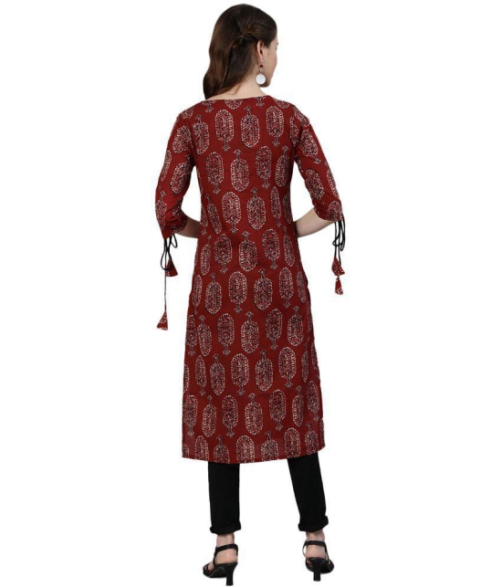 Antaran Cotton Printed Straight Women''s Kurti - Maroon ( Pack of 1 ) - None