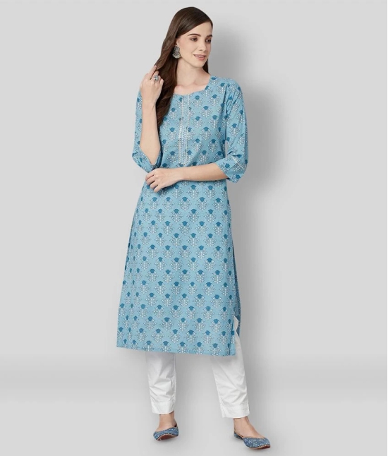 Divena - Blue Cotton Blend Womens Straight Kurti - L