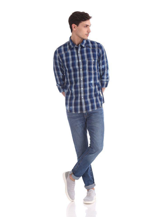 Cherokee 100 Percent Cotton Blue Checks Shirt - None