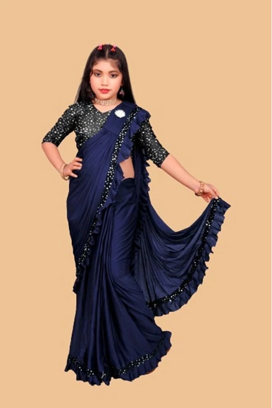 JULEE - Navy Blue Lycra Girls Saree ( Pack of 1 ) - None