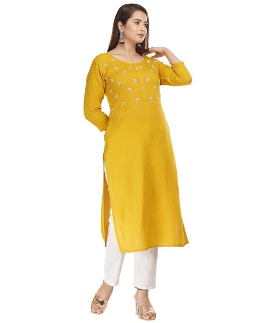 JC4U - Yellow Rayon Womens Straight Kurti ( Pack of 1 ) - None