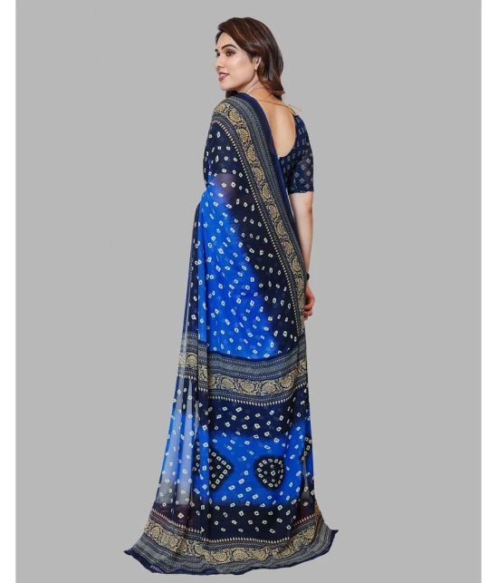 Kashvi Sarees Georgette Printed Saree With Blouse Piece - Blue ( Pack of 1 ) - Blue