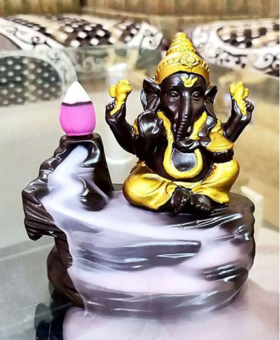 Handcrafted Meditation Monk Ganesha Smoke Backflow Cone Incense holder-Free Size