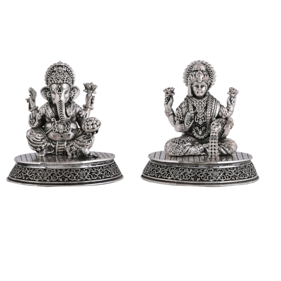 iJuels 925 pure silver Laxmi Ganesh Pair. Silver idols for gifting.