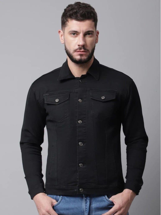 Rodamo Men Black Denim Cotton Jacket with Patchwork