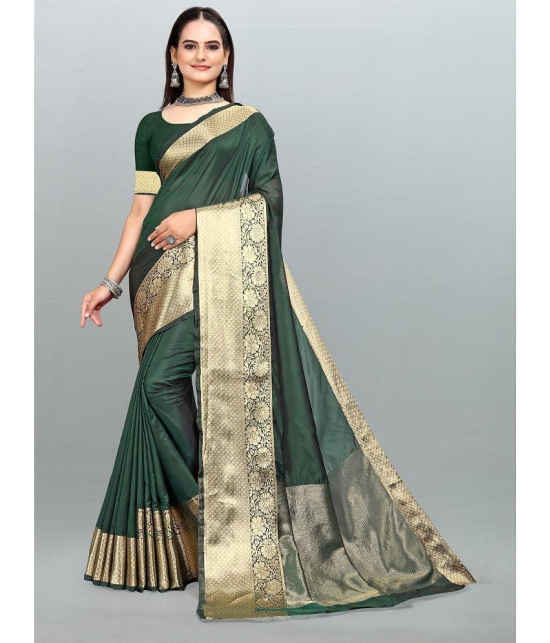 Om Shantam Sarees - Green Organza Saree With Blouse Piece ( Pack of 1 ) - Green