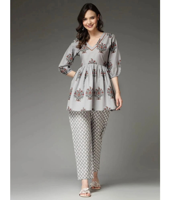 Stylum Dark Grey Printed Pant Top Set - None