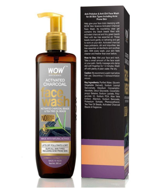 WOW Skin Science Activated Charcoal Face Wash - Removes Pollutants & Dirt - No Parabens, Sulphate, Silicones & Color - 200mL