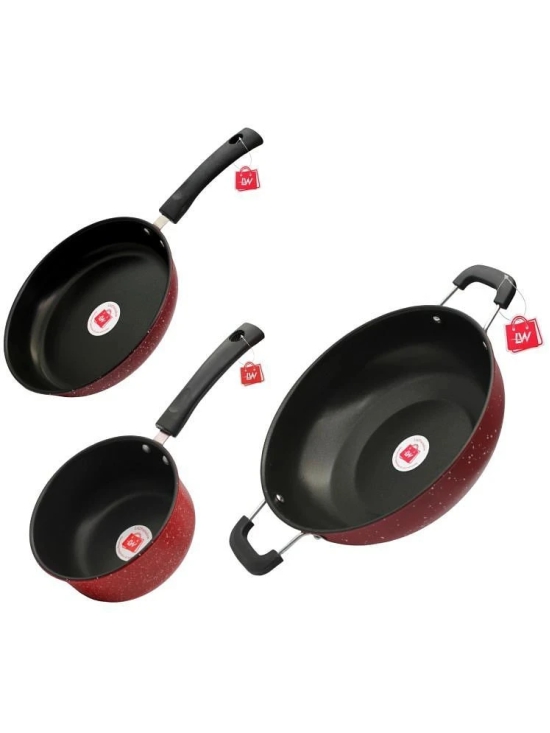 LAZYWINDOW Souce/Fry Pan Kadhai Maroon Hard Anodised Non-Stick Cookware Sets ( Set of 1 )