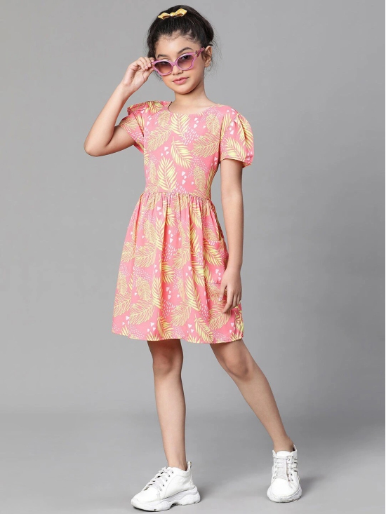 Oxolloxo Girls Tropical Printed Puff Sleeves Fit & Flare Dress