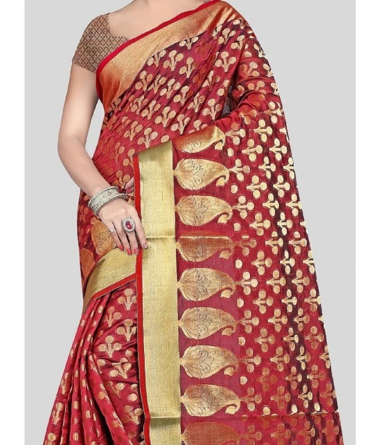 Gazal Fashions - Red Silk Blend Saree With Blouse Piece ( Pack of 1 ) - Red