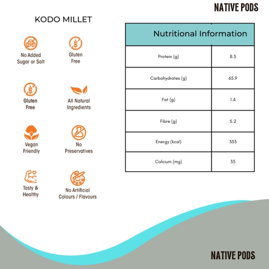 Native Pods Kodo Millet Unpolished 1Kg- Varagu, Harka,Arikelu - Natural & Organic - Gluten free and Wholesome Grain without Additives