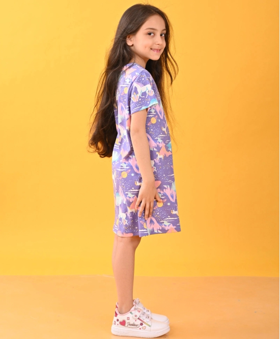 SUMMER UNICORN PLANET CASUAL DRESS - PURPLE-10-12 YEARS / 1N / Purple