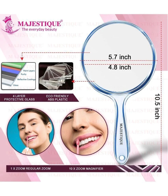 Majestique Dual Side Extra Large Handheld Mirror 1X/10X Magnifying Perfect for Shaving Makeup - Blue