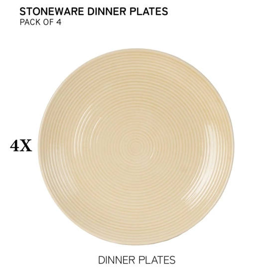 Handcrafted Reactive Glaze Ceramic Dinner Plates, 4 Pieces Serving for 4, Microwave and Dishwasher Safe, Bone-ash Free, Full Plate Set Crockery for Dining and Gifting, Yellow Ten