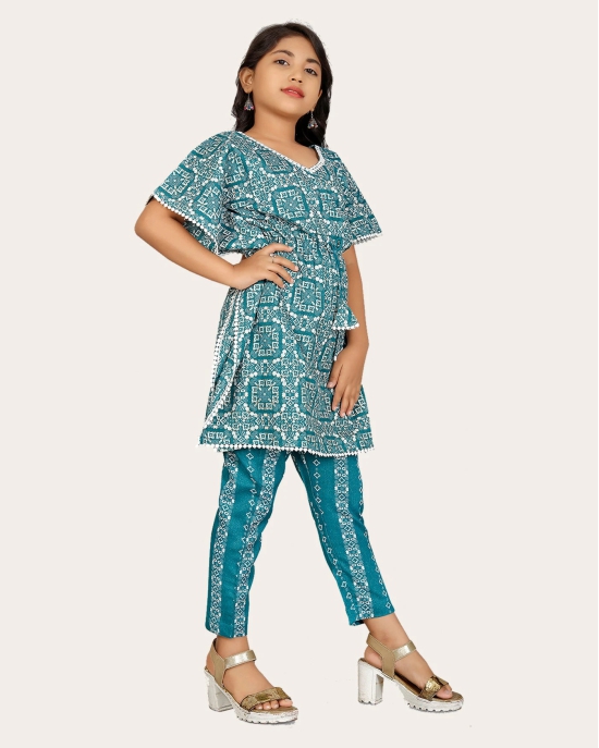 Girls Fashionable Ethnic Set Kaftan & Bottom Set And Like Kaftan Dress Kurti-Blue / 12 - 13 Years