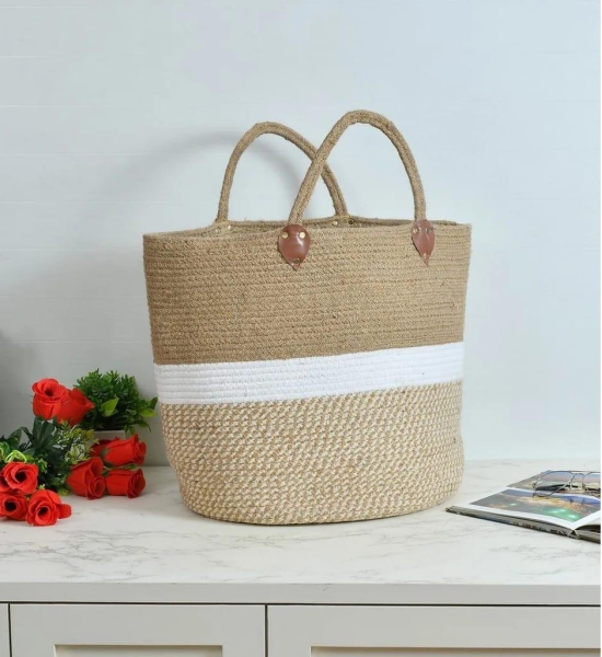 Jute Laundry Basket, Handle, White, 16x16