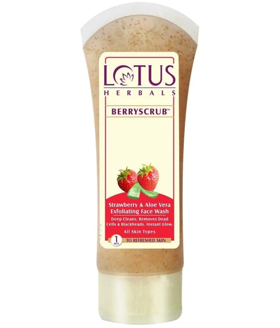 Lotus Herbals Berryscrub Strawberry & Aloe Vera Exfoliating Face Wash, Deep Cleaning, Blackhead Removal, For All Skin Types, 80g