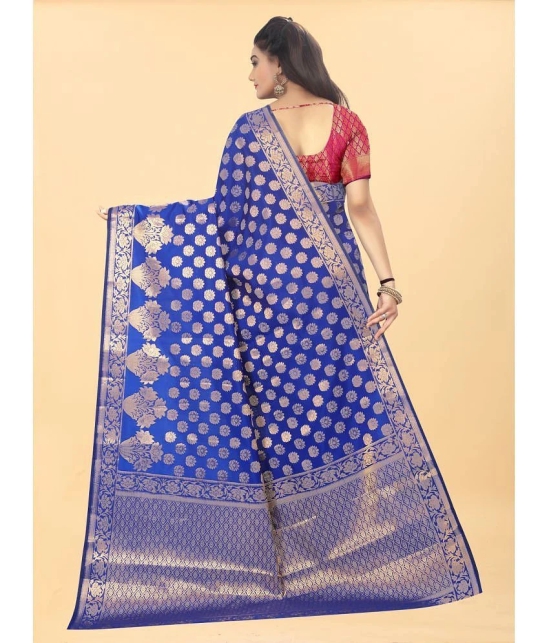 Gazal Fashions - Blue Banarasi Silk Saree With Blouse Piece ( Pack of 1 ) - Blue