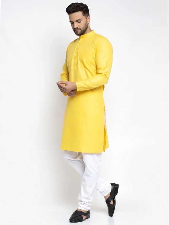 Jompers Mens Lemon Cotton Solid Kurta Only-L / Yellow