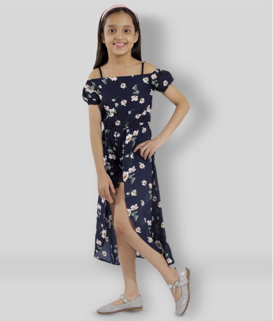 Kids Cave - Navy Blue Crepe Girls Jumpsuit ( Pack of 1 ) - None