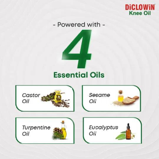 DiCLOWiN Knee Oil (150ml) | 25% Extra | Provides Joint, Knee, Ortho Pain & Arthritis Relief with Deep Penetrating Action for Lasting Comfort & Mobility | Blend of Science & Ayurveda | Unique Bott