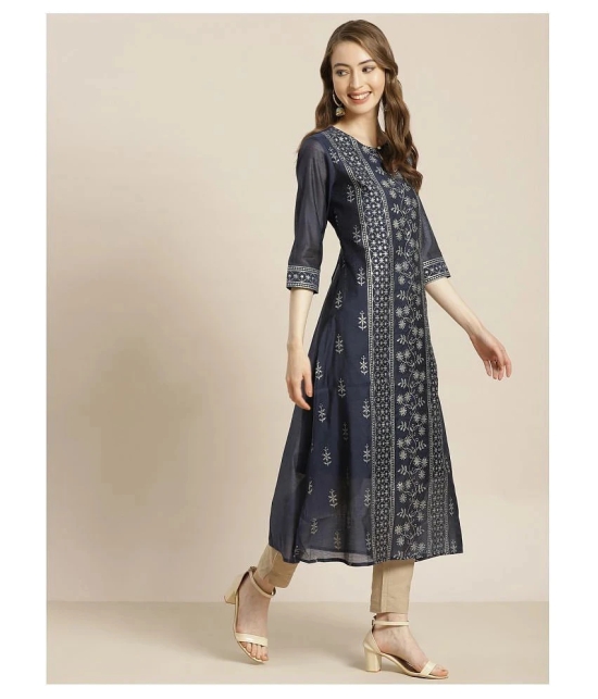 Juniper - Blue Chanderi Womens A-line Kurti ( Pack of 1 ) - S