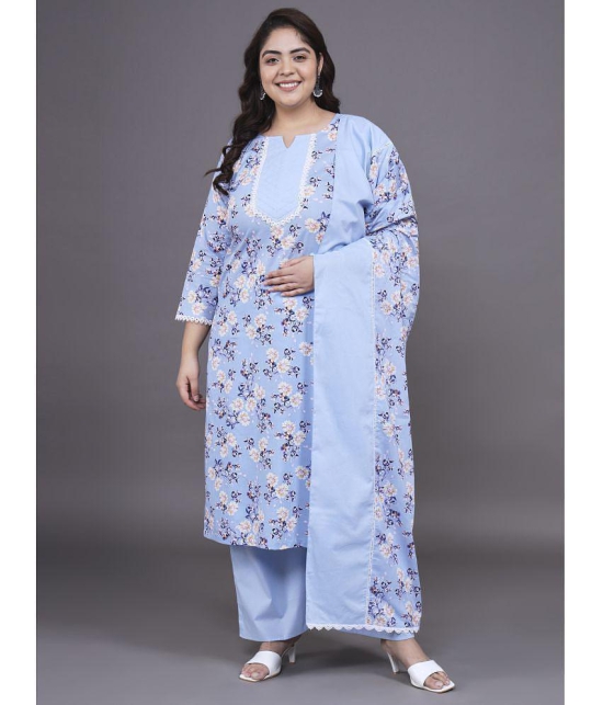 Tissu Cotton Printed Kurti With Palazzo Womens Stitched Salwar Suit - Blue ( Pack of 1 ) - None