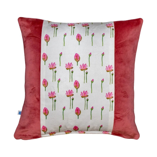 Pichwai Petal Bliss Printed Pink Velvet Cushion Cover 16 x 16